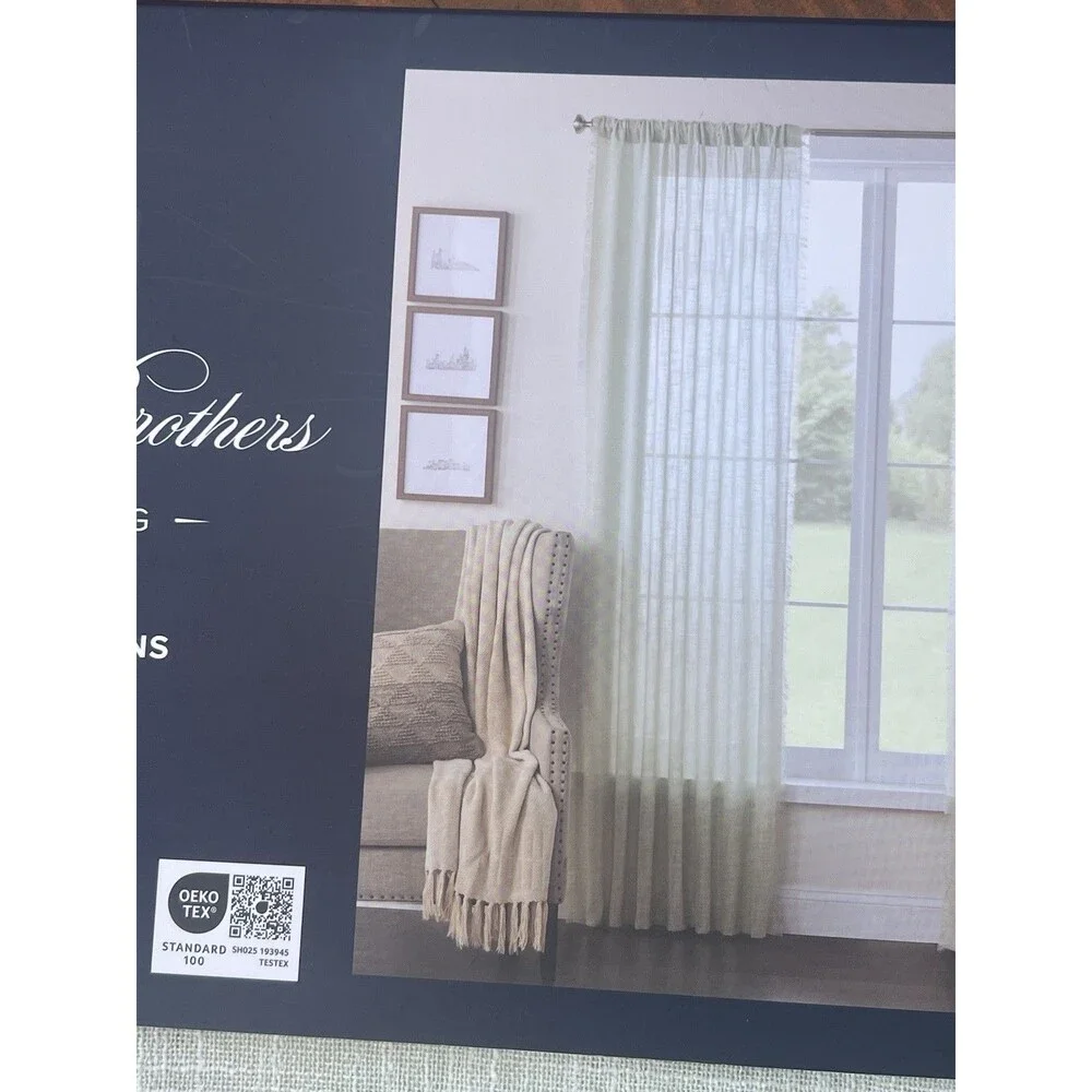 Brooks Brothers Set of 2 Window Curtains Sage Green Fringe Light Filtering 50x96